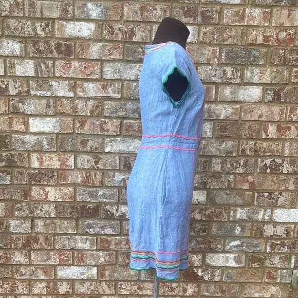 Boden Laura Linen Embroidered Dress in Light Chambray Size 2R - Picture 4 of 6